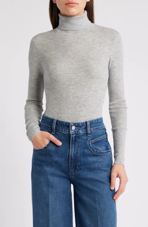 Favorite Daughter Amelia Rib Merino Wool Turtleneck Top in Melange Grey at Nordstrom, Size X-Large | Nordstrom