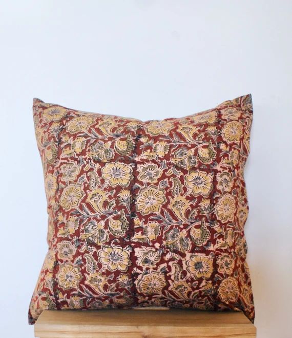 20x20 Hand Block Pillow // Botanical Pillow // Chestnut Red | Etsy | Etsy (US)