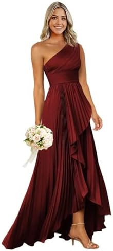 ROSEGOD Pleated Satin Long Bridesmaid Dresses for Women Rufffles One Shoulder Wedding Guest Dress... | Amazon (US)