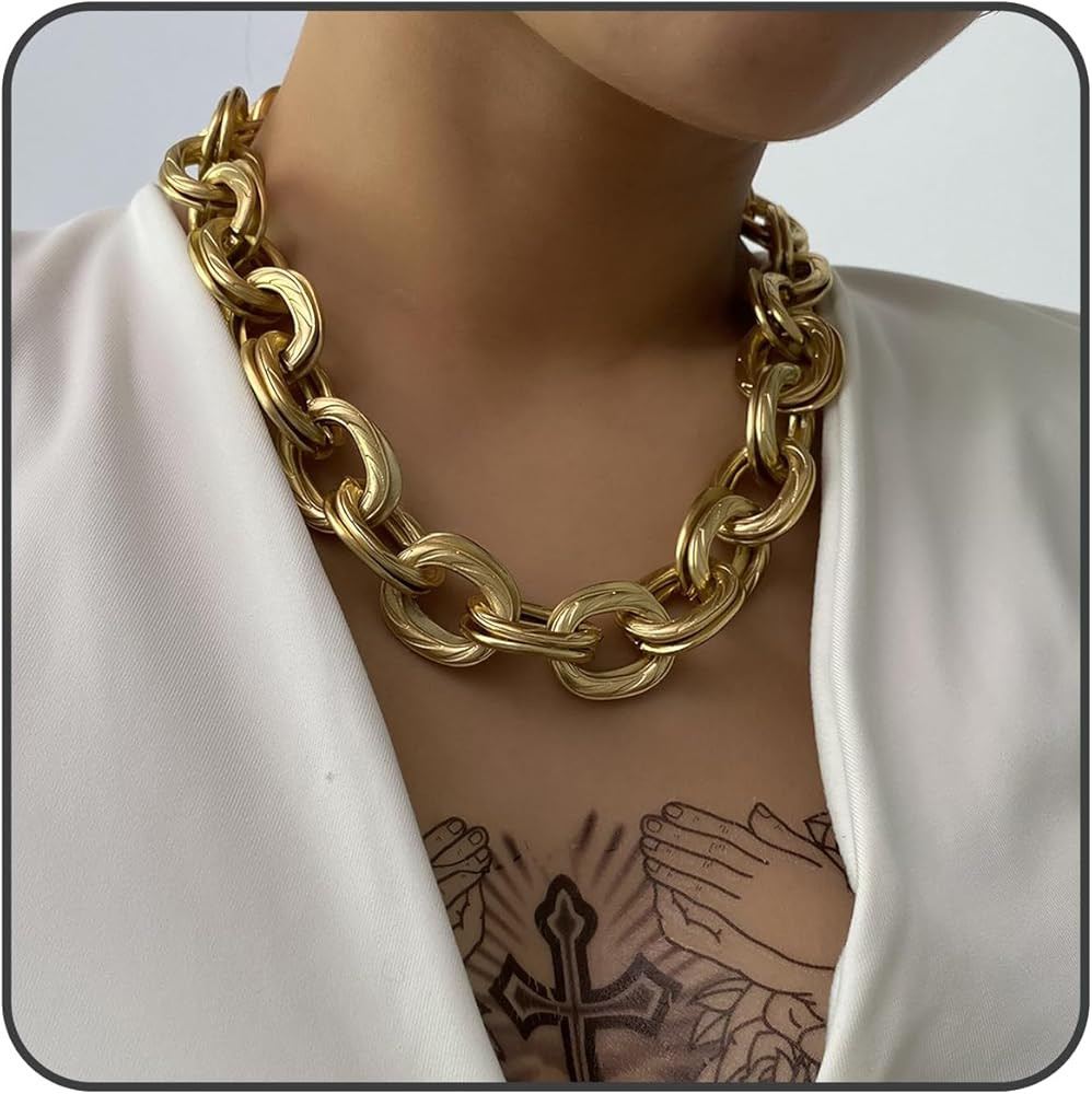 Chunky Link Cuban Chains Necklace Women's Punk Hip-hop Thick Gold Chain Choker Necklace Fashion C... | Amazon (US)