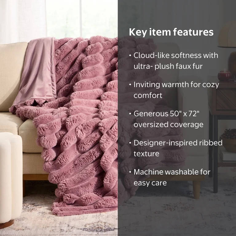 Better Homes & Gardens Violet Gem Channel Faux Fur Throw, 50 in x 72 in | Walmart (US)