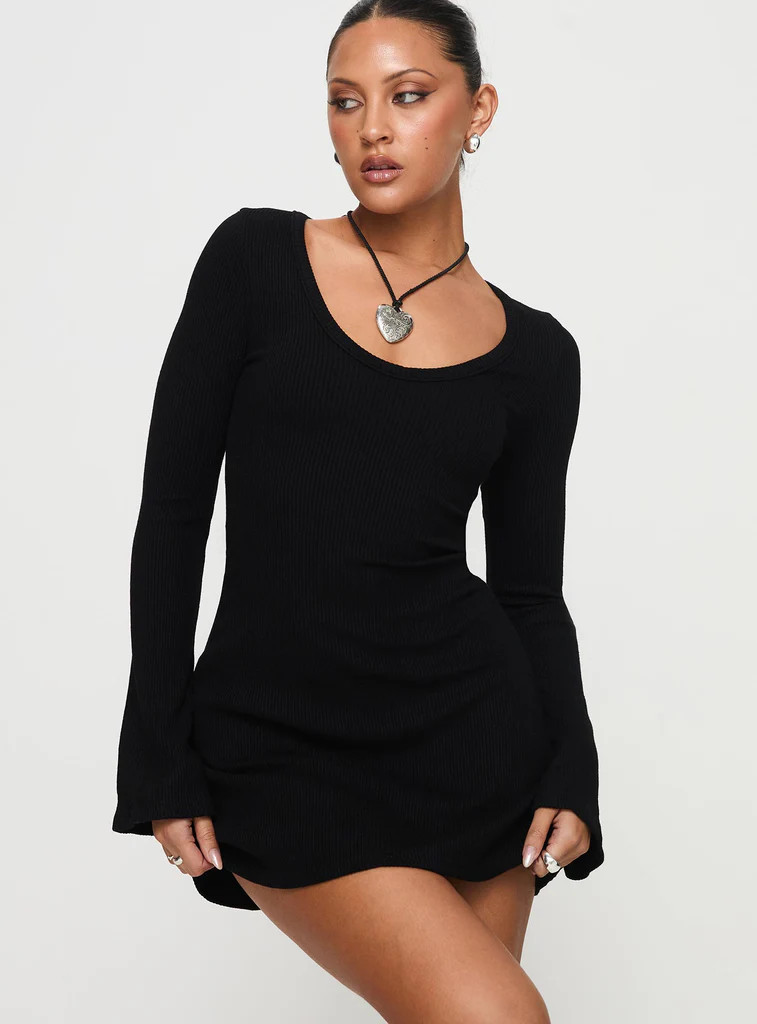 Best Interest Long Sleeve Mini Dress Black | Princess Polly US