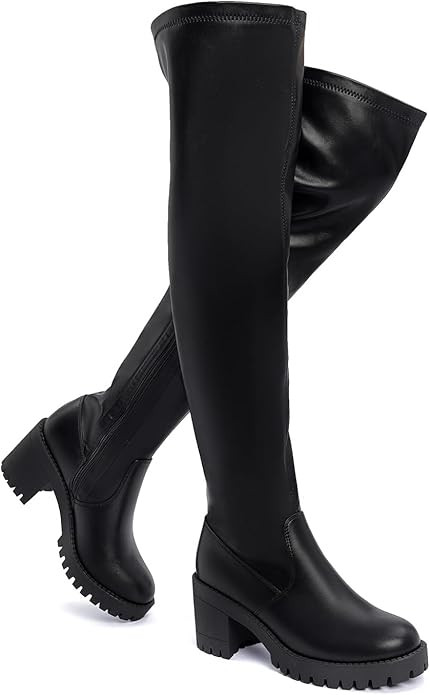 EETTARO Women's Over The Knee Boot Fashion Stretch Thigh High Boots Chunky Heel Tall Long Side Zi... | Amazon (US)
