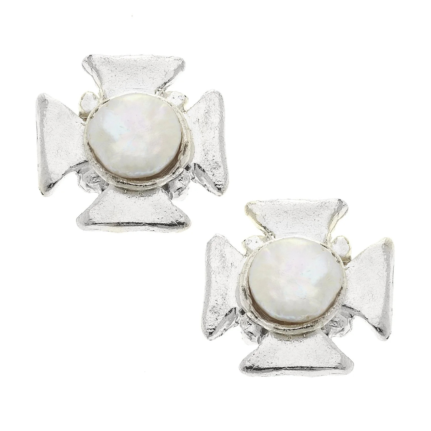 Maltese Cross Pearl Studs | Susan Shaw