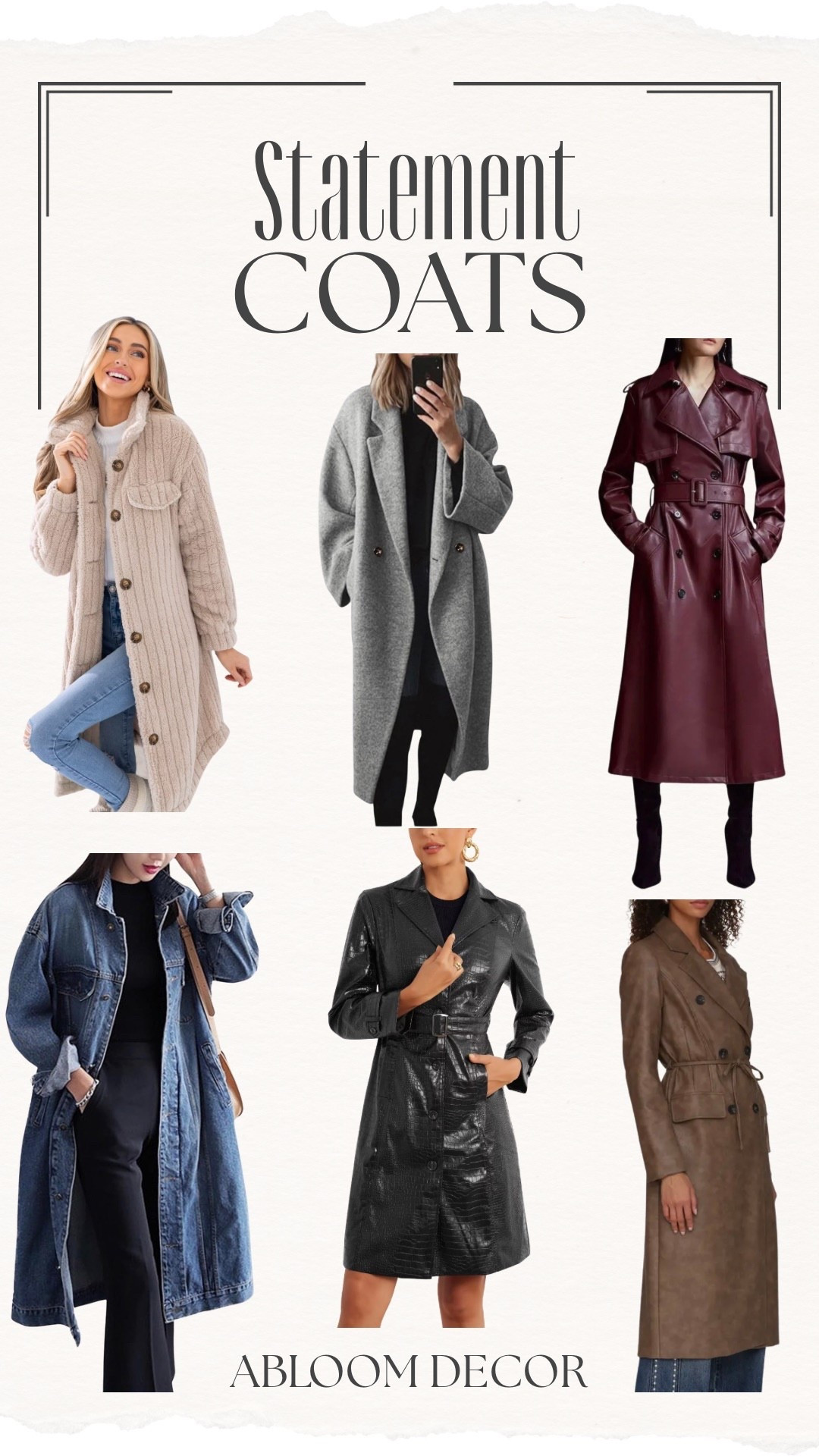These statement coats are such a fun way to dress up winter outfits. From cozy to chic, these coats are great to have in your wardrobe!

Statement Coats | Winter Outfits | Fashion
