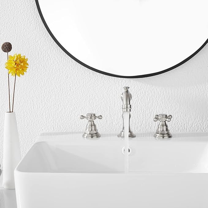 GGStudy Two Handles Three Holes Faucet 8-16 inch Widespread Bathroom Sink Faucet Brushed Nickel B... | Amazon (US)