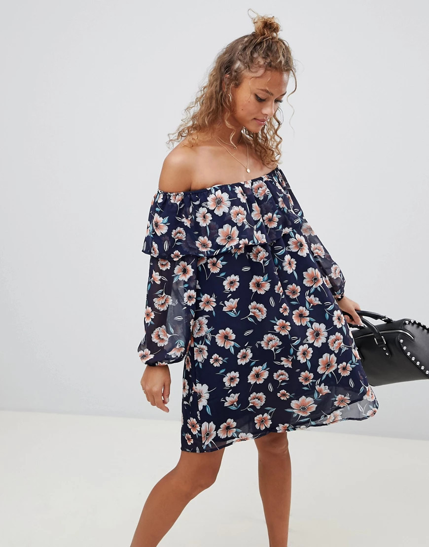 Glamorous floral off shoulder dress-Navy | ASOS (Global)