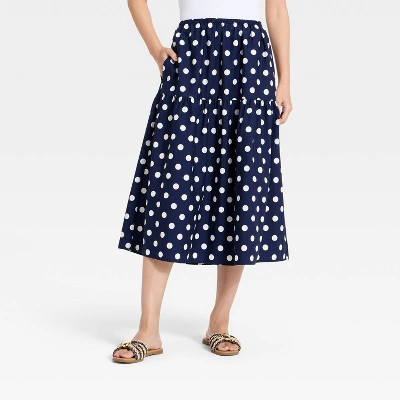 Women's Tiered Eyelet Midi Skirt - A New Day™ Navy Blue XL | Target