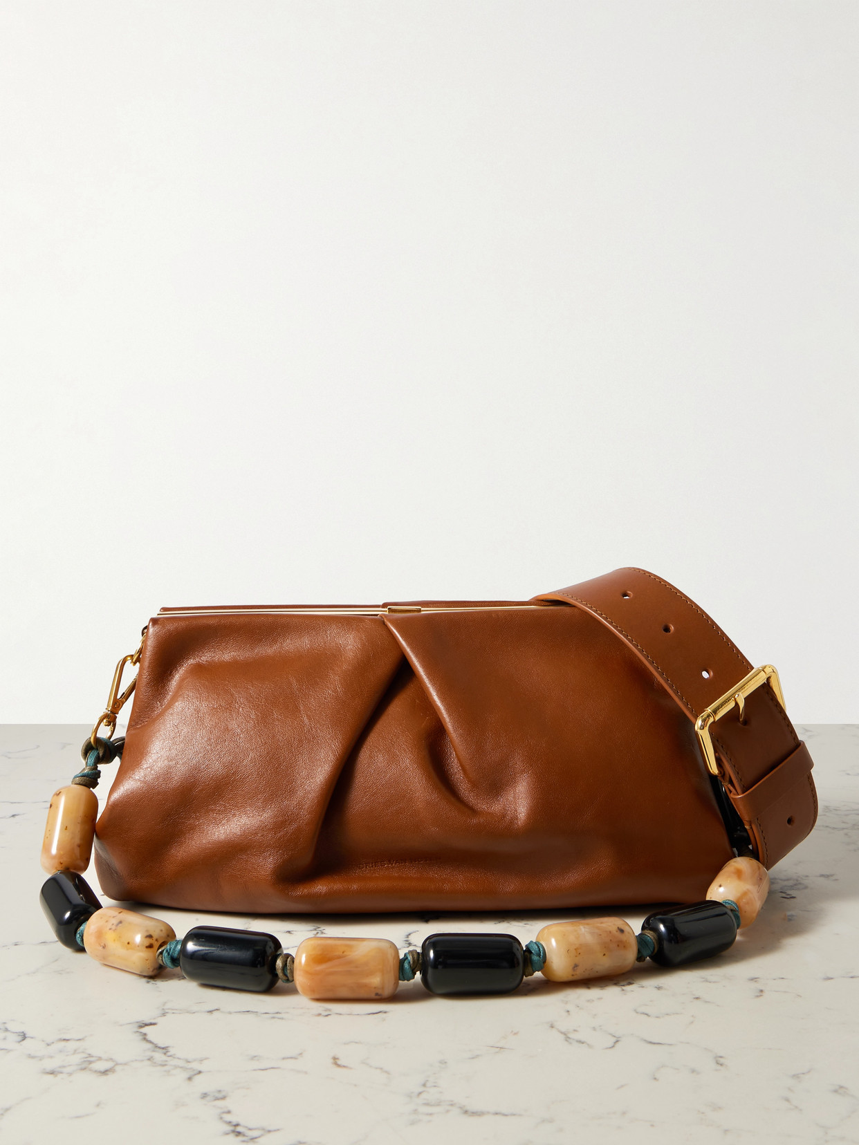 Dries Van Noten - Pleated Leather Shoulder Bag - Brown | NET-A-PORTER (US)