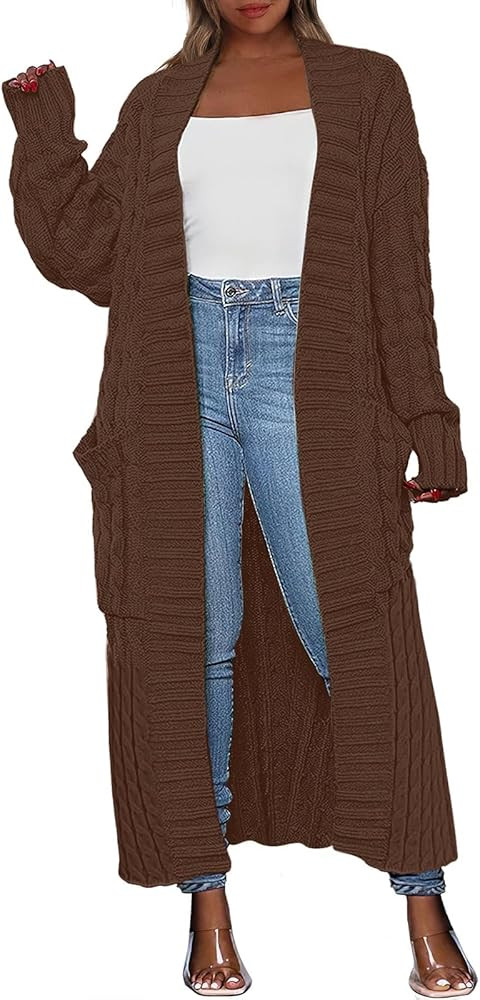 ANRABESS Womens Long Cardigan Sweater Long Sleeve Open Front Knit Maxi Duster Outwear 2023 Trendy Jacket Coats Clothes | Amazon (US)