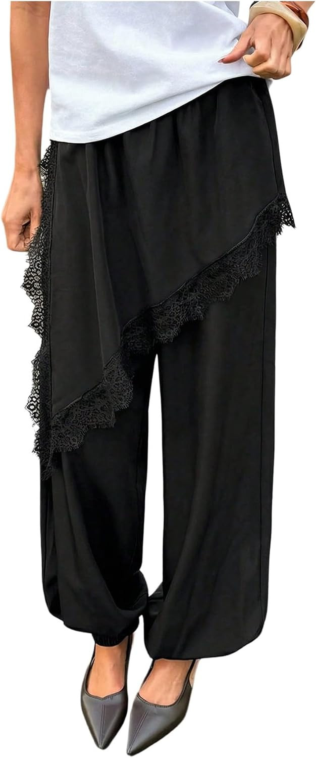 Verdusa Women's Lace Skirt Pants Fold Over Balloon Pants Corporate Outfits | Amazon (US)