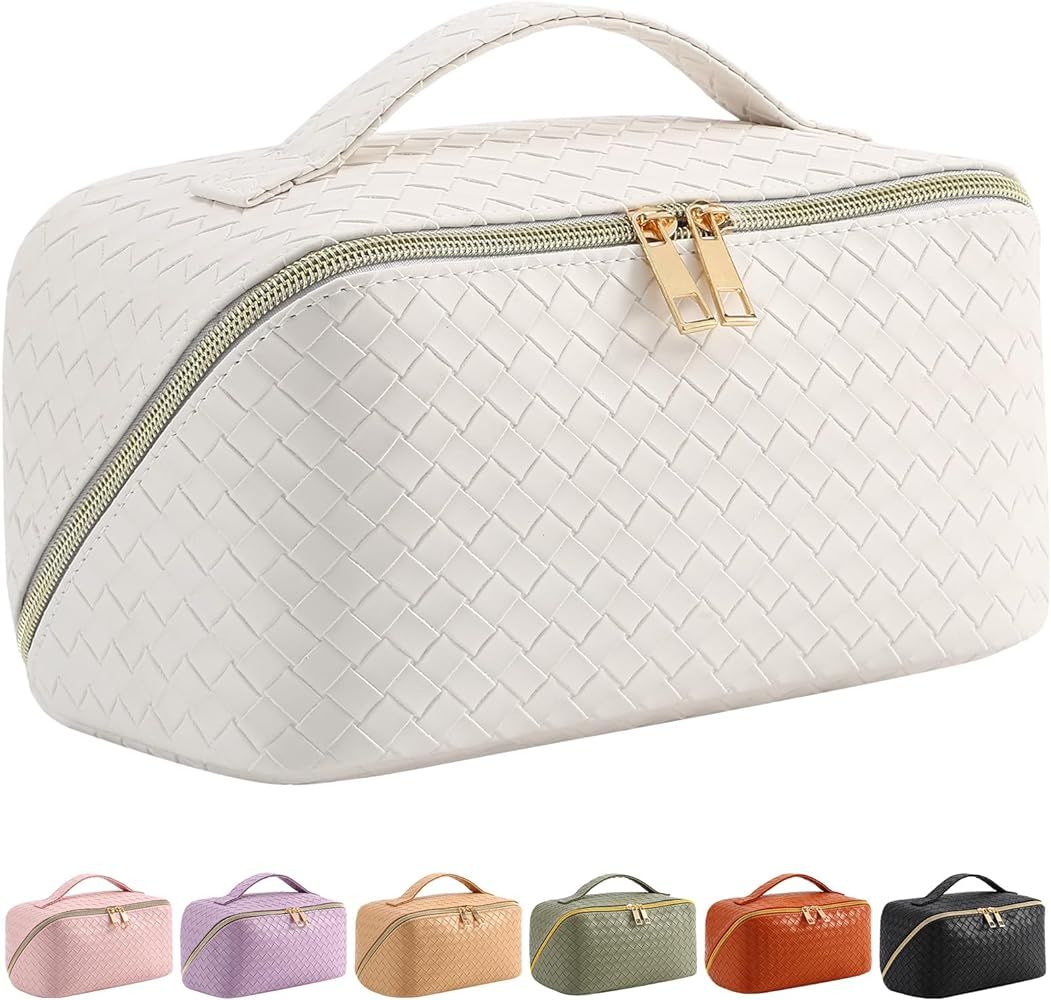CAIYING Large Capacity Travel Cosmetic Bag - Makeup Bag, PU Leather Waterproof Cosmetic Bag, Women P | Amazon (US)
