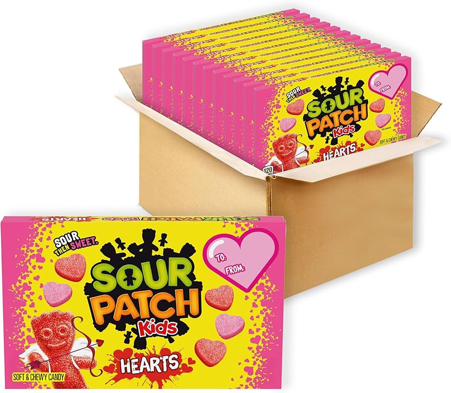 SOUR PATCH KIDS Soft & Chewy Valentines Day Candy Hearts, Bulk Candy, 12 - 3.1 oz Boxes | Amazon (US)