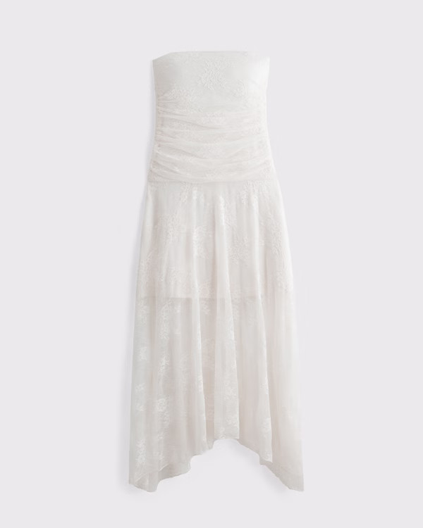 Women's Strapless Lace Midi Dress | Women's Dresses & Jumpsuits | Abercrombie.com | Abercrombie & Fitch (US)