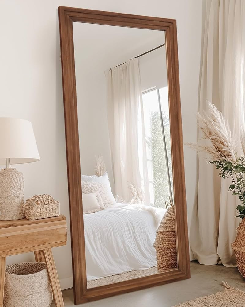 Full Length Mirror, 71"x32" Wooden Mirror Full Length with Stand Wood Floor Mirror, Oversized Sta... | Amazon (US)