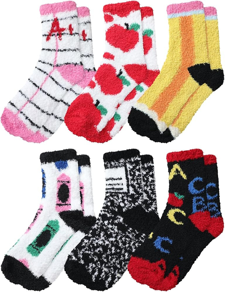 12 Pairs Fuzzy Socks Teacher Appreciation Gifts Bulk Funny Crayon Pencil Fuzzy Socks for Teacher ... | Amazon (US)