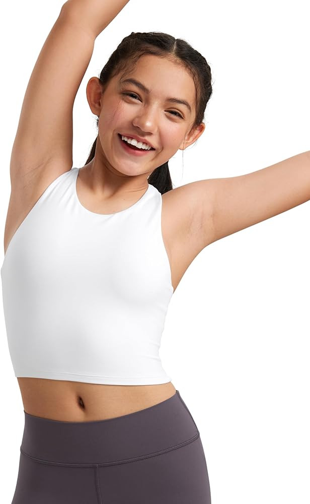 CRZ YOGA Girls Butterluxe Double Lined Tank Tops High Neck Racerback Cropped Tanks Basic Sleevele... | Amazon (US)