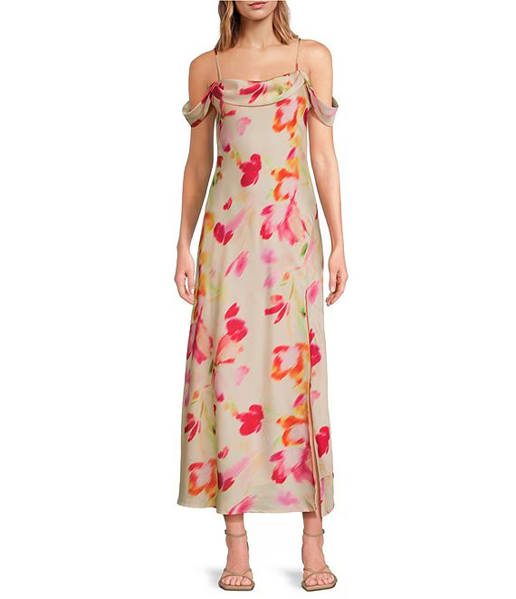 Kitura Watercolor Print Cowl Neck Cold Shoulder Dress | Dillard's