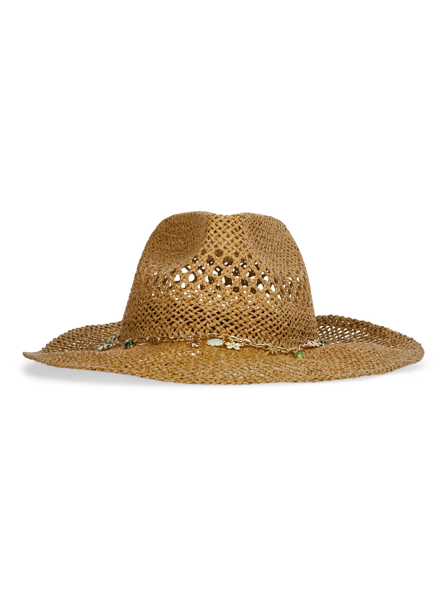 No Boundaries Straw Hat with Charm Accent, Women's, Tan | Walmart (US)