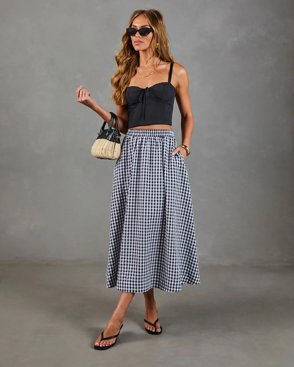 Heritage Club Gingham Print Midi Skirt | VICI