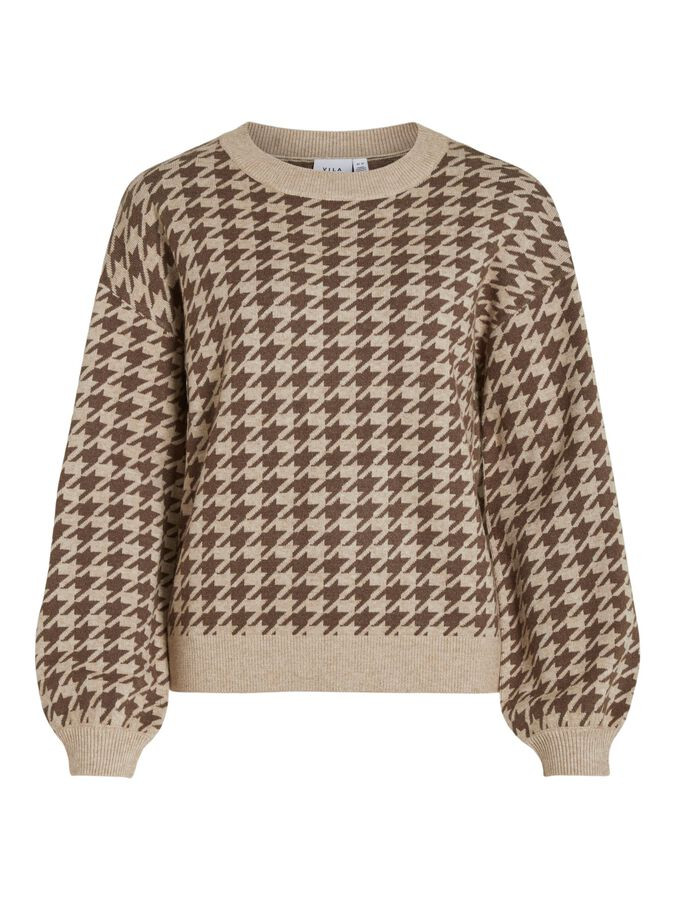 HOUNDSTOOTH KNITTED PULLOVER | Brown | VILA® | Vila.com