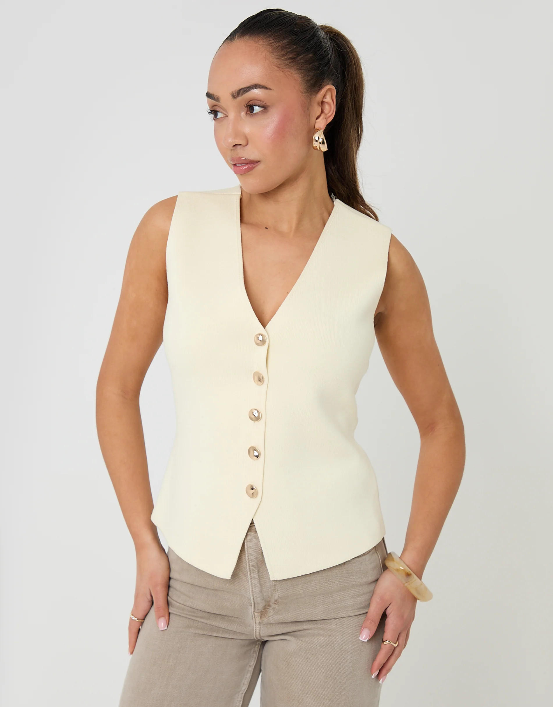 Lemon Yellow V-Neck Knitted Waistcoat | Threadbare