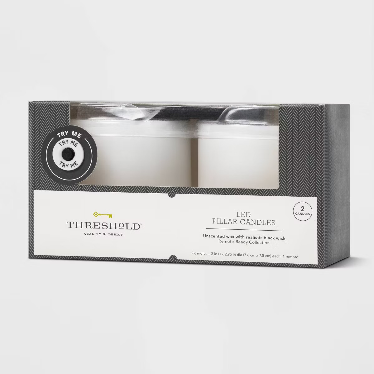 2pk 3" x 3" LED Flameless Black Wick Candles White - Threshold™: Wax Pillar, Battery Operated, ... | Target