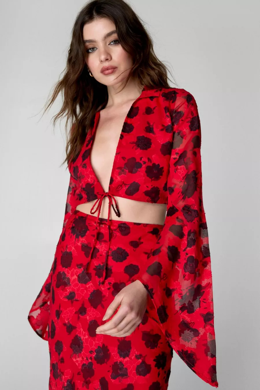 Burnout Floral Printed Tie Front Top | Nasty Gal US
