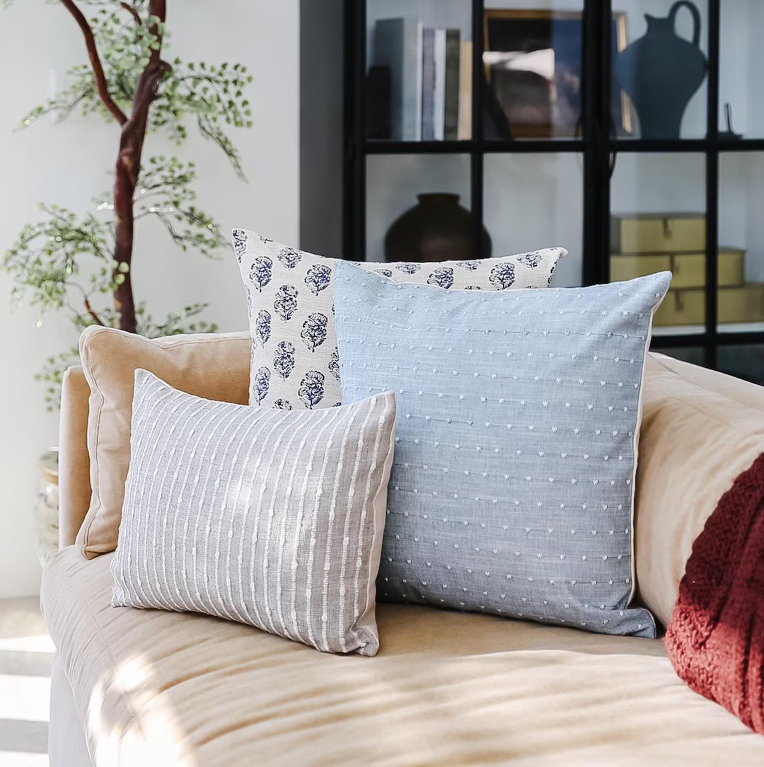 Light Blue Throw Pillow Set, Sofa Pillow Cover Set of 3, Throw Pillows for Couch, Blue Pillow Com... | Etsy (US)