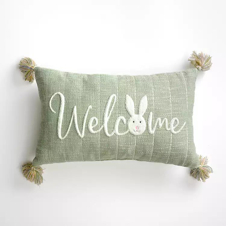 Green Welcome Bunny Lumbar Pillow | Kirkland's Home