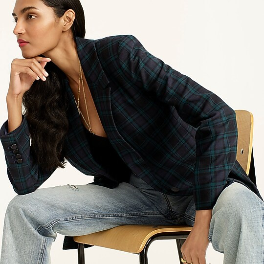 Willa blazer in Black Watch tartan bi-stretch wool | J. Crew US