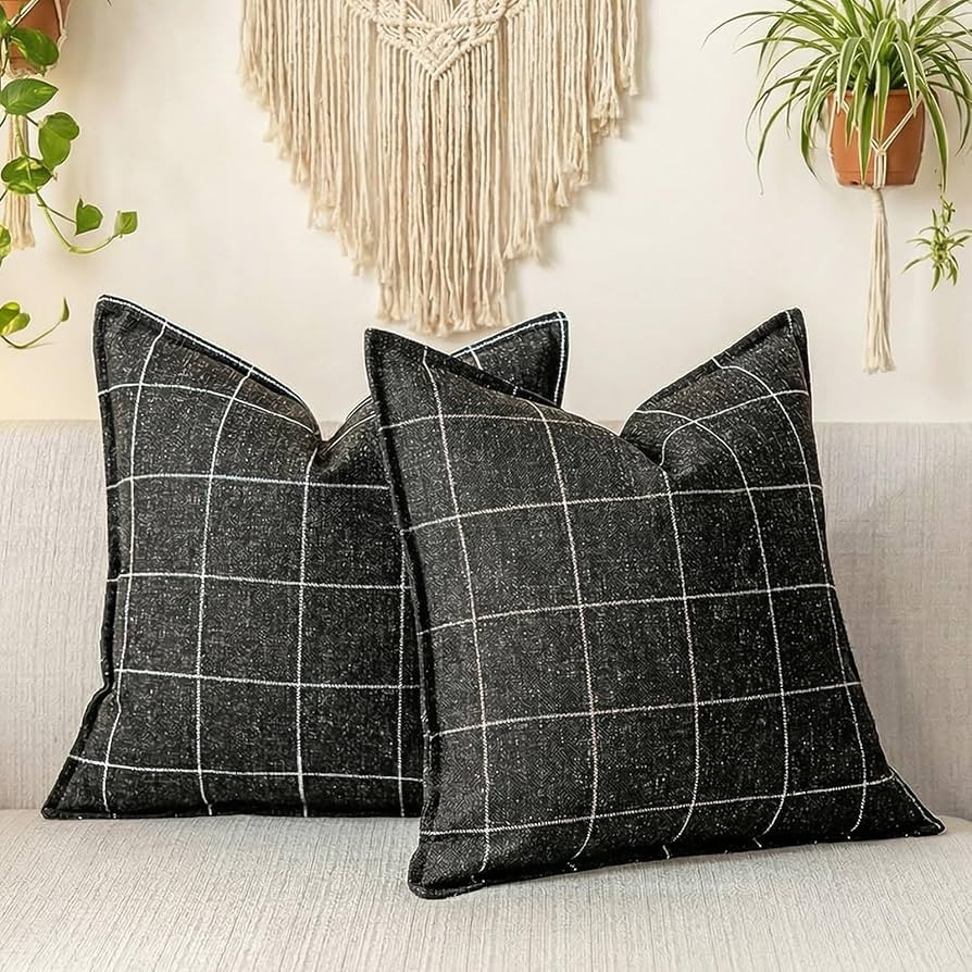 CARRIE HOME Black and White Plaid Boho Throw Pillow Covers 18x18 Set of 2, Modern Farmhouse Buffa... | Amazon (US)