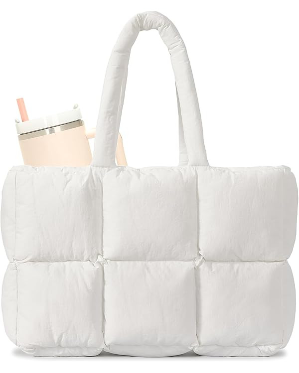 Herald Puffer Tote Bag for Women, Large Quilted Puffy Handbag Lightweight Satchel Purse with Cup ... | Amazon (US)