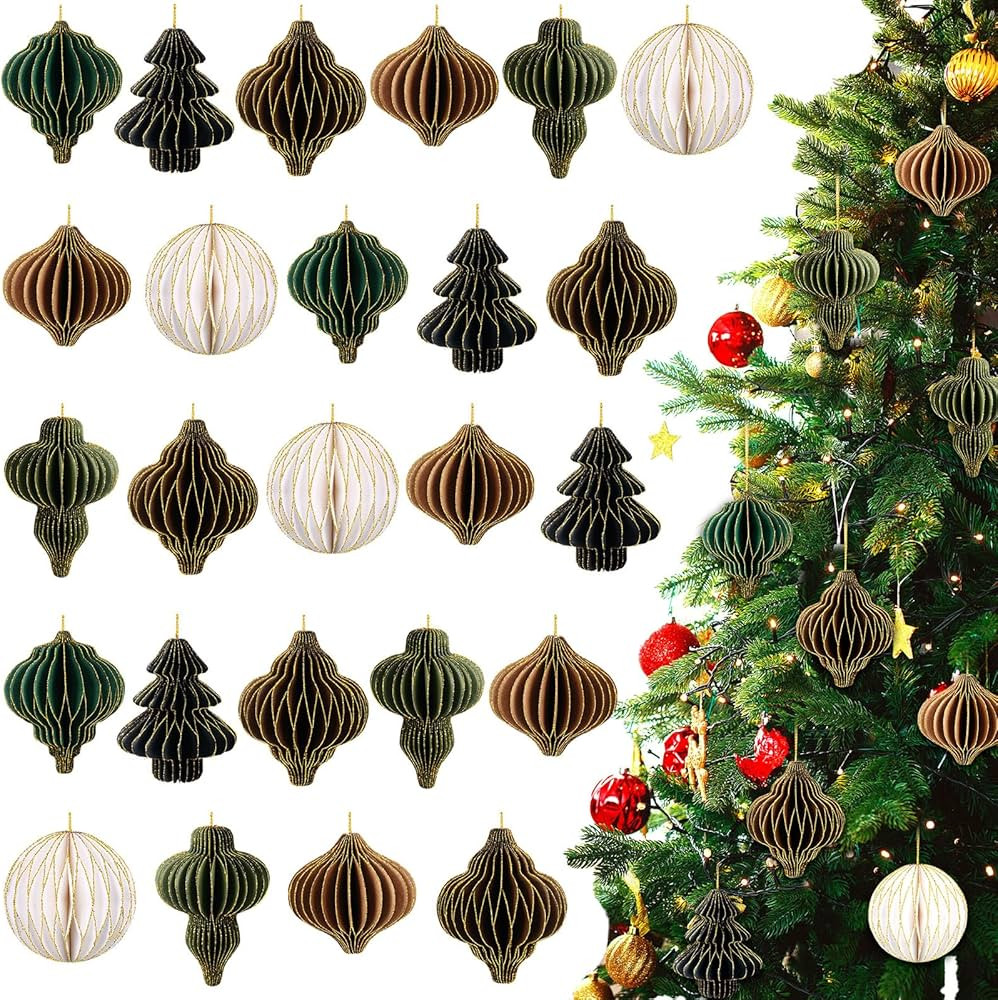 Janinka 24 Pcs Christmas Paper Honeycomb Ornaments 3D Mini Glitter Edge Honeycombs Lantern Reusab... | Amazon (US)