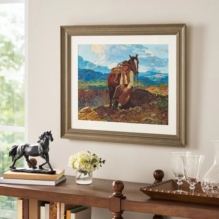 The Pioneer Woman Frank Tenney Johnson "An Idle Dreamer" Framed Western Wall Art Print, Cowboy an... | Walmart (US)
