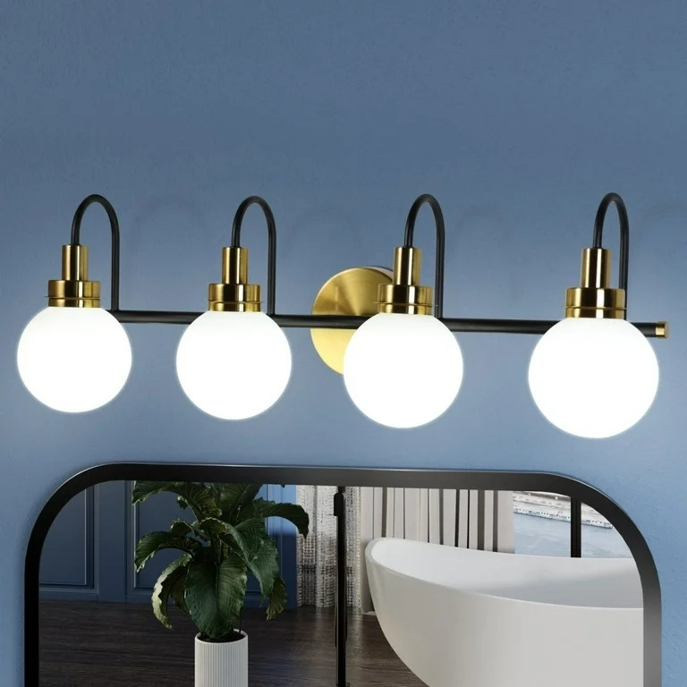 ExBrite 4-Light LED Vanity Light Fixture Farmhouse Black Gold Dimmable 3023 | Walmart (US)