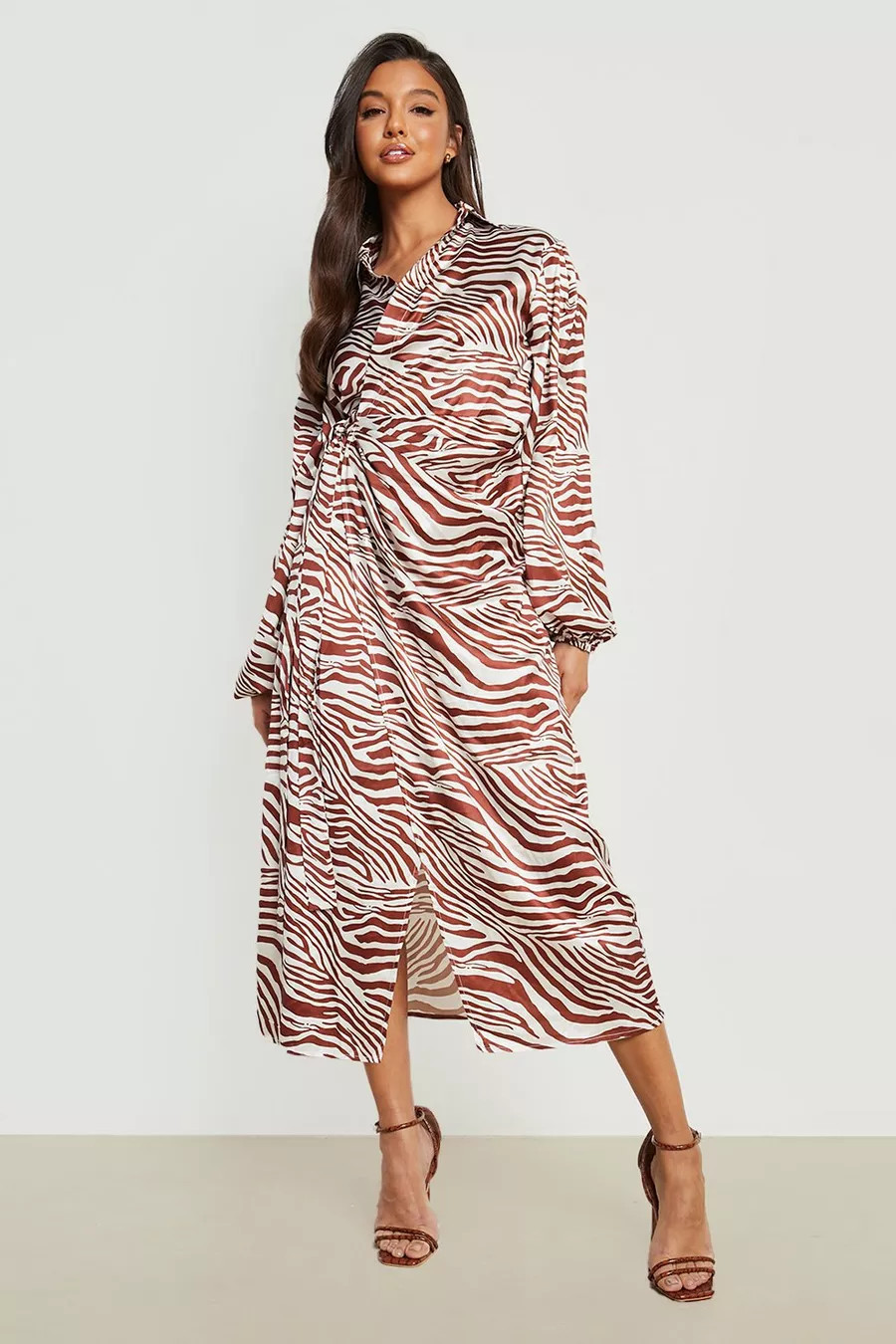 Zebra Print Satin Wrap Shirt Dress | Boohoo.com (US & CA)
