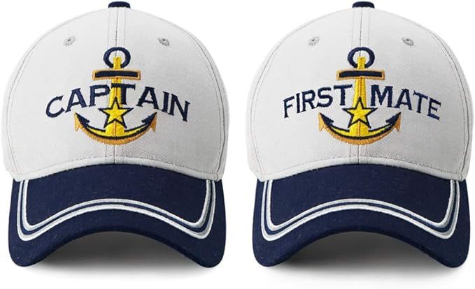 Captain Hat & First Mate | Matching Skipper Boating Baseball Caps | Nautical Marine Sailor Navy H... | Amazon (US)