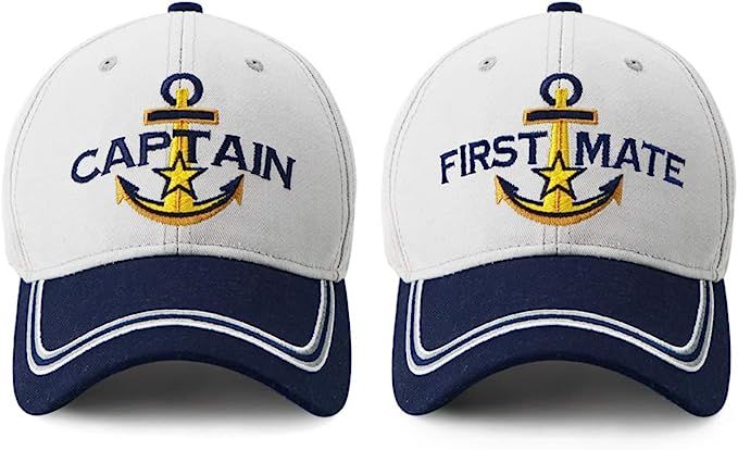 Captain Hat & First Mate | Matching Skipper Boating Baseball Caps | Nautical Marine Sailor Navy H... | Amazon (US)