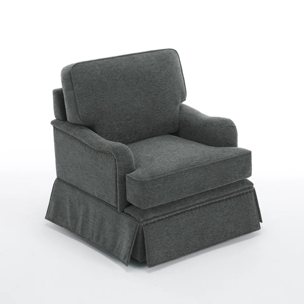 Upholstered Gray Skirted Swivel Accent Arm Chair with Nailhead Trim | Wayfair North America