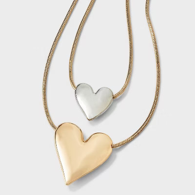 Layered Heart Necklace - A New Day™ Gold/Silver | Target