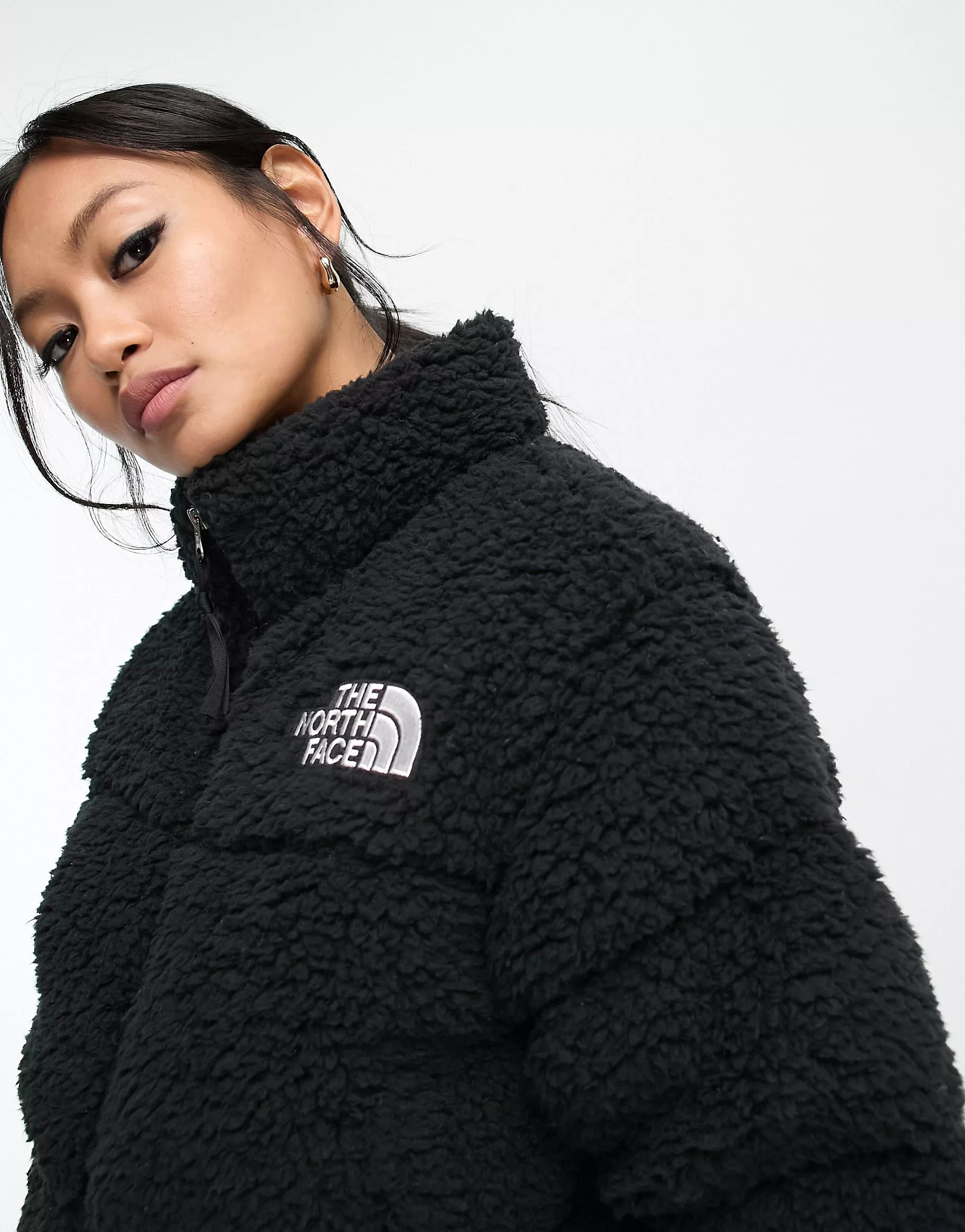 The North Face Nuptse cropped high pile fleece down jacket in black | ASOS (Global)