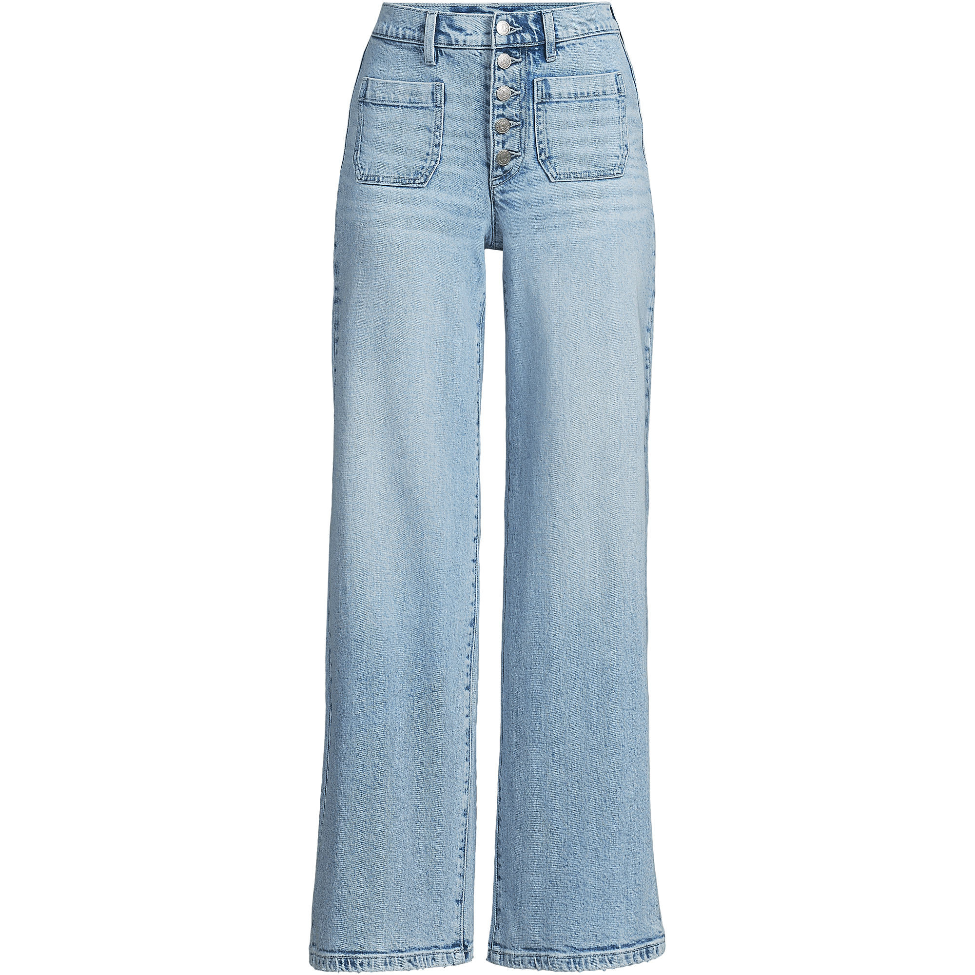 Women's Denim High Rise Button Front Patch Pocket Wide Leg Jeans | Lands' End (US)