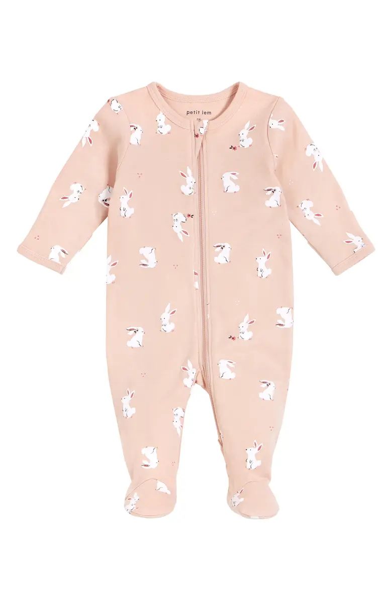 Petit Lem Bunny Print Organic Cotton Zip Footie | Nordstrom | Nordstrom