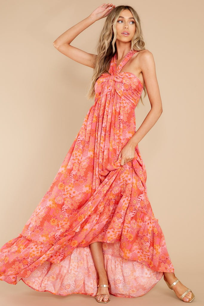 Sunset Memories Coral Floral Print Maxi Dress | Red Dress 