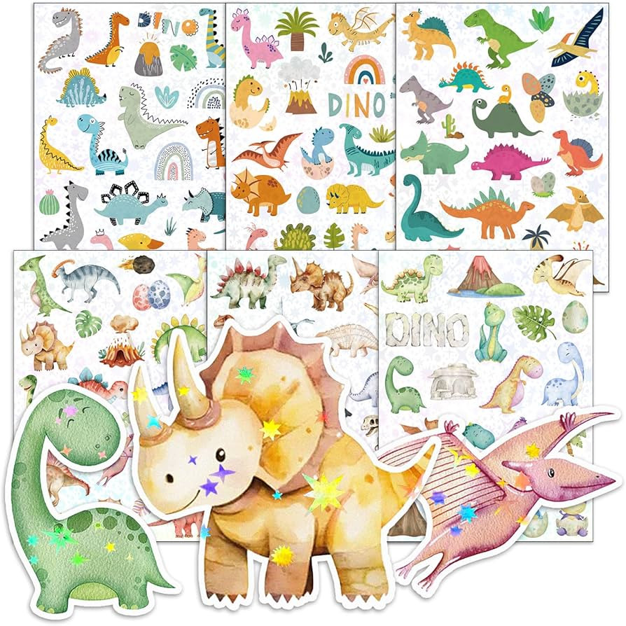 Dino Sticker Kinder 6 Stück, Glitzer Aufkleber über 100 Motive, Dino Party Kindergeburtstag Gas... | Amazon (DE)