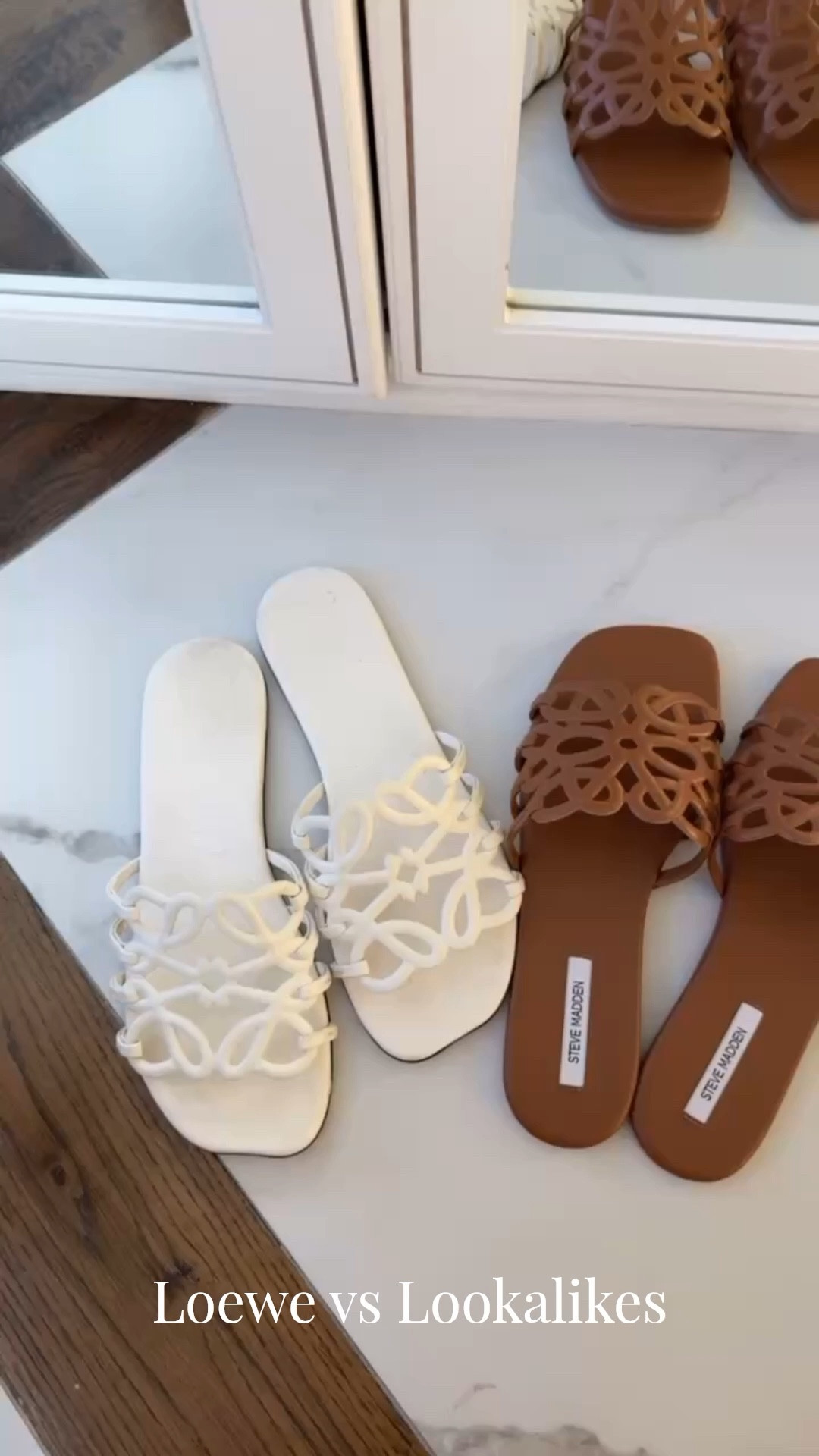 Save or Splurge Loewe sandals edition! The white ones are Loewe and the brown are Steve Madden! They are on sale right now for 30% off! 

Steve Madden, Lotus Sandal, Loewe Sandal, Spring sandals, Spring shoes, Spring outfits, Spring outfits 2026, Emily Ann Gemma

#LTKSeasonal #LTKdayinmylife #LTKootd