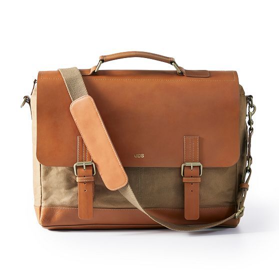 Beckett Waxed Canvas and Leather Messenger Briefcase | Mark and Graham | Mark and Graham