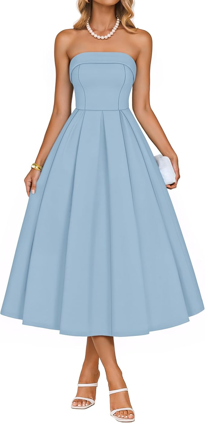 ZESICA Women's Summer Strapless Cocktail Dresses 2026 Elegant Off Shoulder Flowy A Line Wedding G... | Amazon (US)