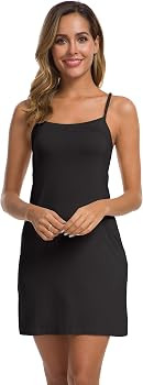 AUHEGN Women's Basic Adjustable Spaghetti Strap Cami Slip Mini Dress | Amazon (US)